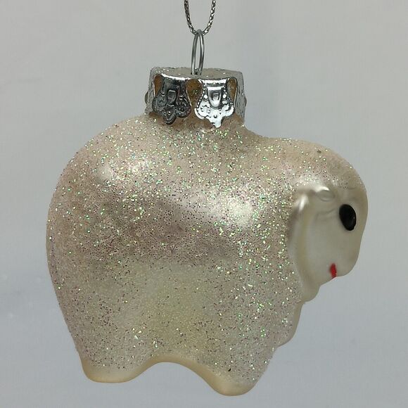 Enesco Standing Glitter Sheep Ornament Blown Glass Silver Sparkle Festive - Picture 3 of 5